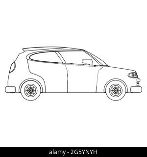 Hatchback car outline drawing, concept lineart. Automobile transport illustration side view, vector isolated Stock Vector