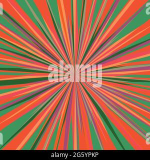 Pop art radial colorful comics book magazine cover. Striped red and green digital background. Cartoon funny retro pattern strip mock up. Vector Stock Vector