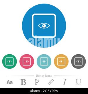 Preview object flat white icons on round color backgrounds. 6 bonus icons included. Stock Vector