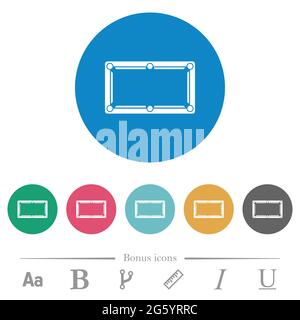 Empty billiard table flat white icons on round color backgrounds. 6 bonus icons included. Stock Vector