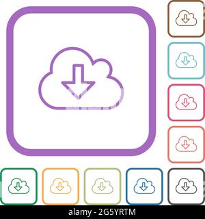 Cloud download outline simple icons in color rounded square frames on white background Stock Vector