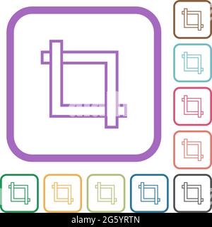 Crop tool simple icons in color rounded square frames on white background Stock Vector
