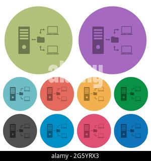 Network file system with server darker flat icons on color round background Stock Vector