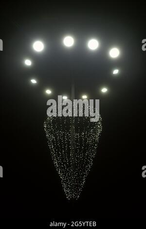Abstract light of lamps on black background Stock Photo