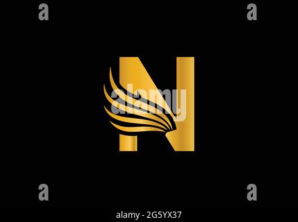 Golden Initial N Letter Logo With Creative Modern Business Typography Vector Template. Falcon Logo Concept Stock Vector