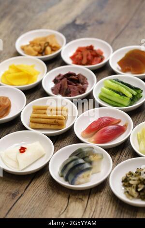 Japanese pickles (Tsukemono) assortment, traditional fermented food Stock Photo