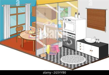 Dining room and laundry room in isometric style illustration Stock Vector