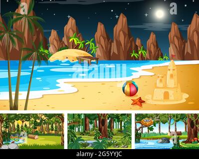 Set of different nature horizontal scenes illustration Stock Vector