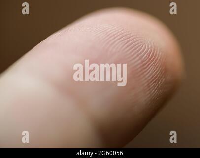 Macro of human finger. Selective focus. Stock Photo
