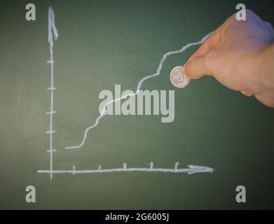 Chart with positive arrow and coin. Stock Photo