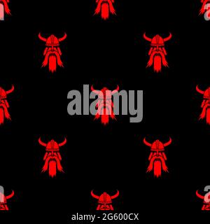Viking Red Silhouettes Seamless Pattern Isolated on Black Background Stock Vector