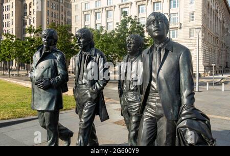 The Beatles statue at Pier Head in Liverpool Stock Photo