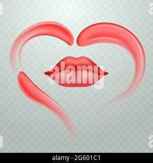 Pink heart of realistic vector cream or lipstick smears. Transparent background. Stock Vector