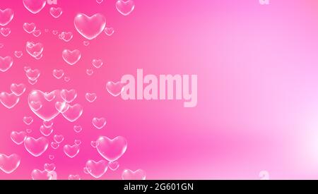 Cute pink background with white heart-shaped soap bubbles for Valentine card. Vector Stock Vector