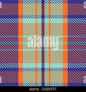 Woven tartan seamless vector pattern background. Tropical orange, blue, indigo plaid weave grid backdrop. Blended woven wool fabric check square Stock Vector