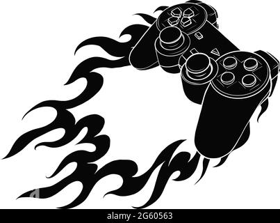silhouette joypad with flames for gaming vector illustration Stock Vector