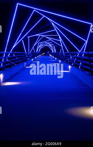 High Trestle Bike Trail Bridge Lit Up At Night Stock Photo