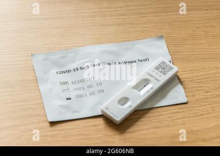 Completed lateral flow device (LFD) covid home test Stock Photo