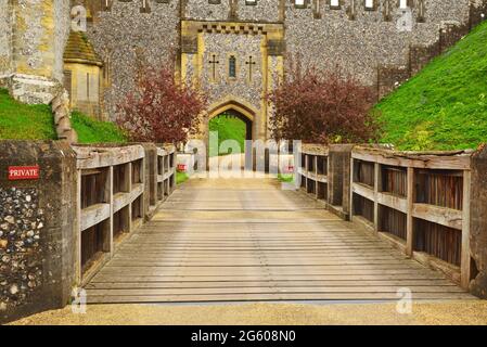 Gateway at Arundel Castle, Arundel, West Sussex, during the annual Tulip Festival Stock Photo