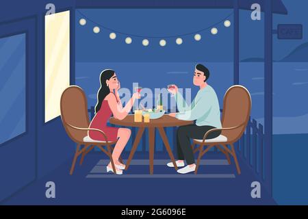 Couple on romantic night date flat color vector illustration Stock Vector