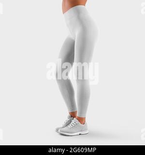 Girl In White Blank Leggings And A Crop Top. Mock-up. Stock Photo