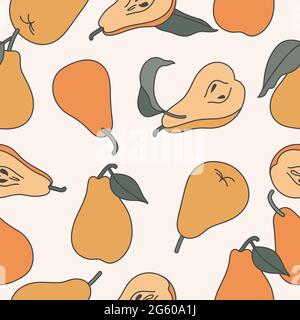 Vector illustration seamless pattern with yellow pears. Colorful summer wallpaper. Pears fruits collection Stock Vector