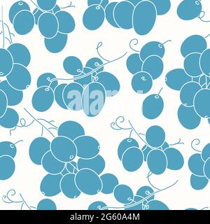 Vector illustration seamless pattern or background with linear grape berries, brunches Stock Vector