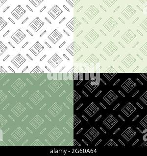 set of seamless patterns with Tablet with clip for sheet of paper. Ornament for decoration and printing on fabric. Design element. Vector Stock Vector