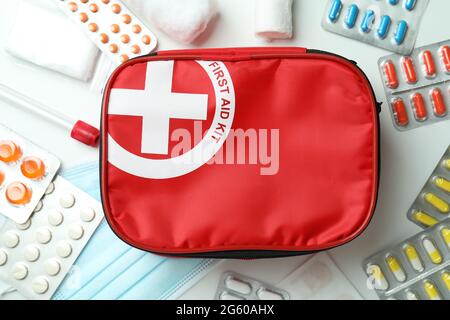 First aid medical kit on white background Stock Photo