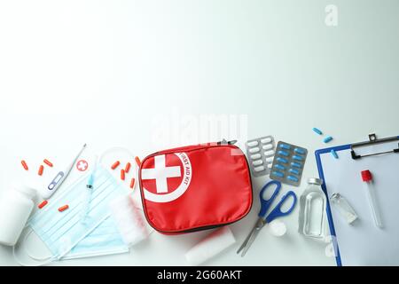 First aid medical kit on white background Stock Photo