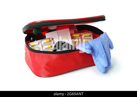 First aid medical kit isolated on white background Stock Photo