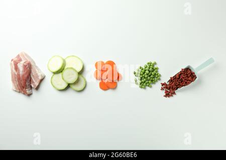 Concept of organic pet food on white background Stock Photo