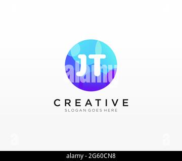 JT initial logo With Colorful Circle template Stock Vector