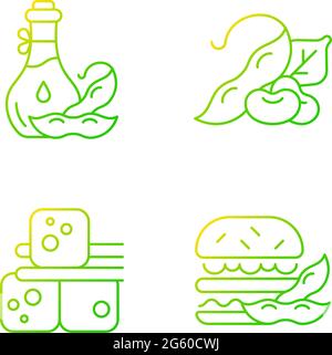 Soybeans cooking gradient linear vector icons set Stock Vector
