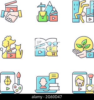 Video content RGB color icons set Stock Vector