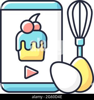 Cooking video RGB color icon Stock Vector