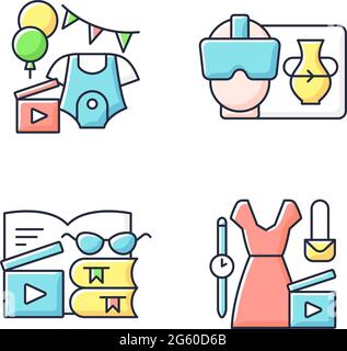 Types of video RGB color icons set Stock Vector