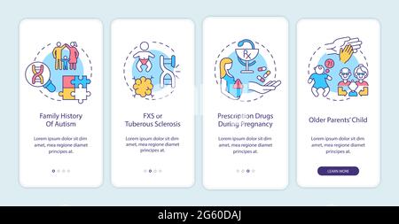 Autism causes onboarding mobile app page screen Stock Vector