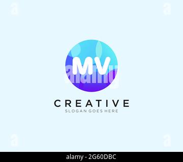 MV initial logo With Colorful Circle template Stock Vector
