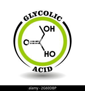 Circle vector icon with chemical formula of Glycolic Acid symbol for packaging signs of cosmetics, tags of medical products with glycolate ingredients Stock Vector