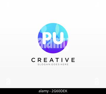 PU initial logo With Colorful Circle template Stock Vector