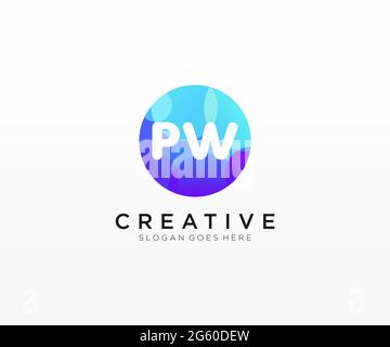 PW initial logo With Colorful Circle template Stock Vector