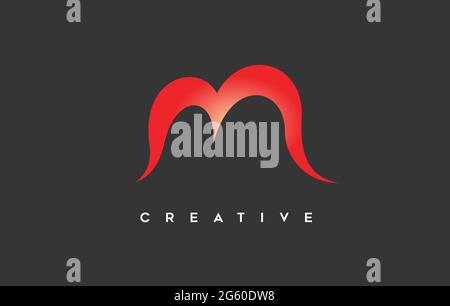 Letter M Icon Logo. Curved Creative Letter M Logo Design with Swoosh Style Design and Orange Color on Black Background Vector Illustration. Stock Vector
