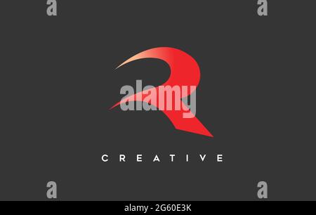 Letter R Icon Logo. Curved Creative Letter R Logo Design with Swoosh Style Design and Orange Color on Black Background Vector Illustration. Stock Vector