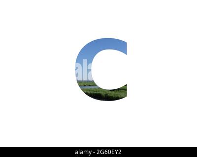 letter X of the alphabet made with landscape with grass, stream and a ...