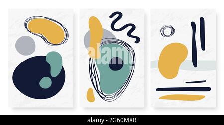 Dots, lines, curves shapes vector illustration set. Trendy collage for art wall design, minimalist hand drawing nature shapes, vertical fashion modern template background Stock Vector