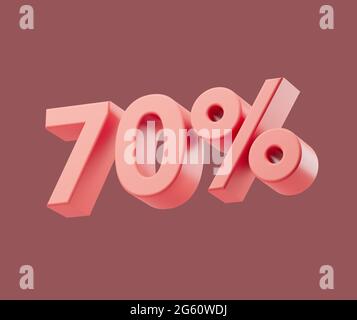 Sale 70 or seventy percent on pastel background. 3d render illustration. Isolated object with soft shadows Stock Photo