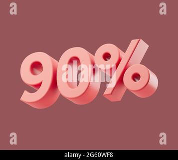 Sale 90 or ninety percent on pastel background. 3d render illustration. Isolated object with soft shadows Stock Photo