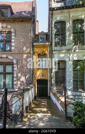 France, Nord, Lille, colorful houses on Place Gilleson (behind the Notre-Dame-de-la-Treille cathedral in Lille) Stock Photo