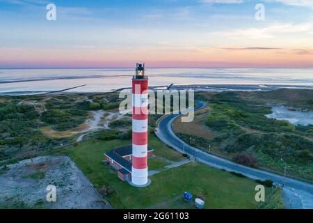 France, Pas de Calais, Berck sur Mer, Lighthouse built in 1836 on the edge of Upper Bench (aerial view) Stock Photo